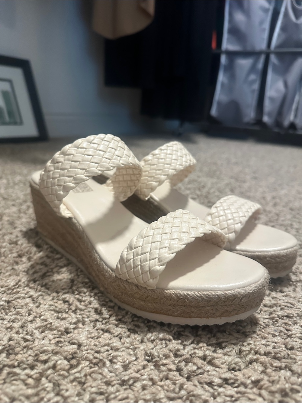 Dream Pairs Cream Woven Double-Strap Wedge Sandals